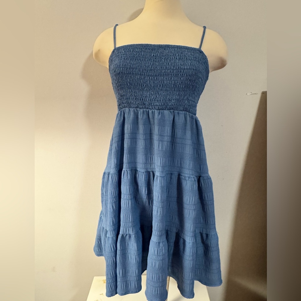 SHEIN Blue Smocked Tiered Spaghetti Strap Dress